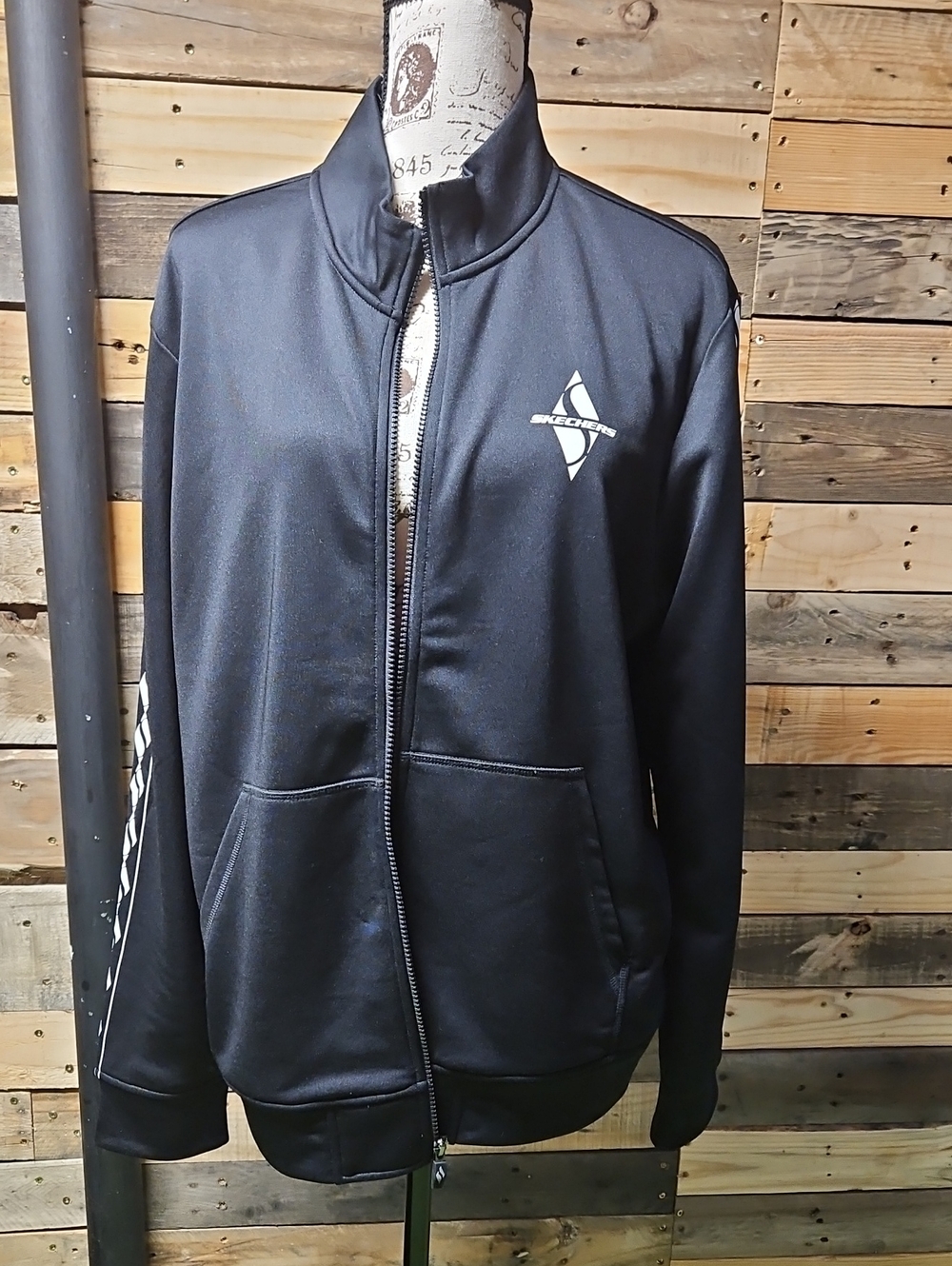 Skechers Black Full-Zip Athletic Track Jacket with Logo